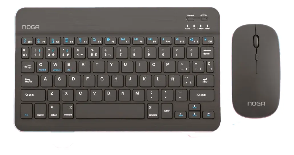 Kit Teclado y Mouse Inalámbrico Bluetooth Noga S5900 QWERTY Español Negro