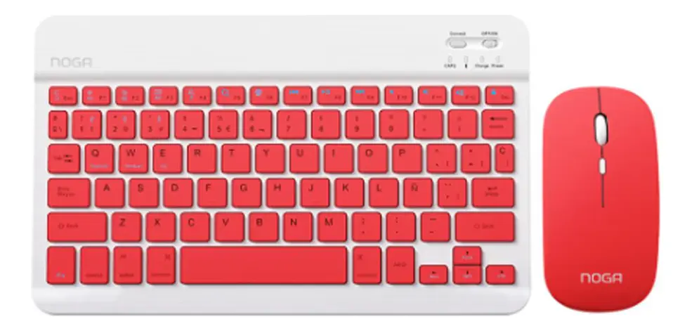 Kit Teclado y Mouse Inalámbrico Bluetooth Noga S5900 QWERTY Español Rojo