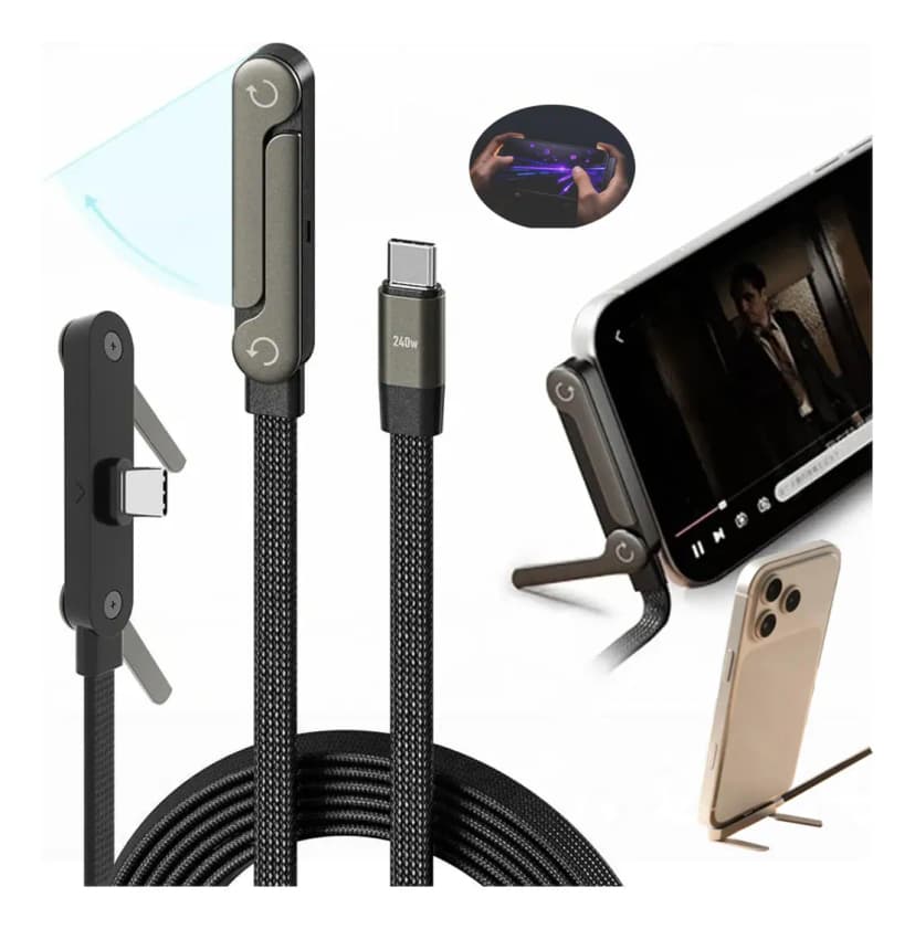 Cable USB-C a USB-C de 240W con Soporte Plegable y Carga Rápida